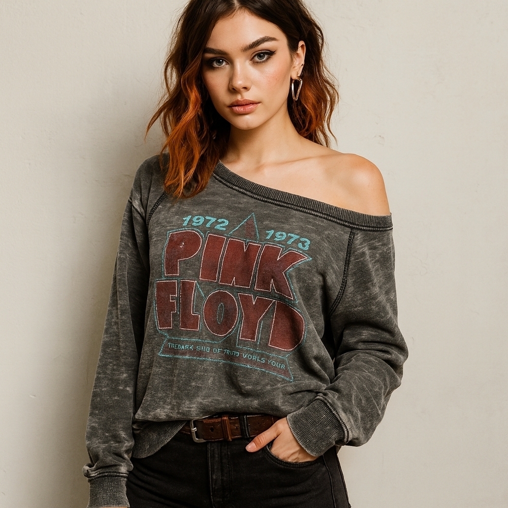 Recycled Karma Gray Pink Floyd Thin Sweatshirt Distressed Vintage Feel Oversized
